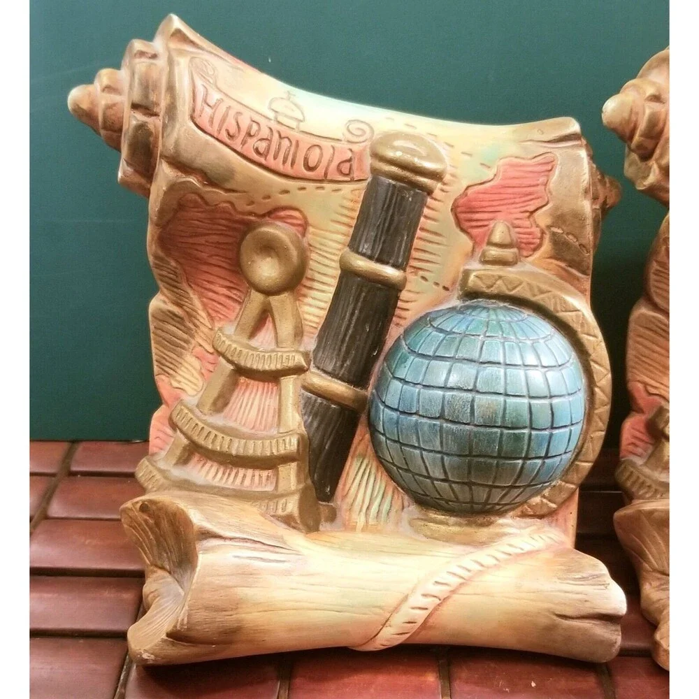 Vintage Midcentury Nautical Hispaniola Bookends Ceramic Universal Statuary Co.